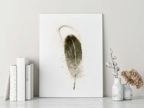 Image of a feather watercolor painting by Shayna Larsen, originals & prints available