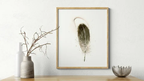 Image of a feather watercolor painting by Shayna Larsen, originals & prints available