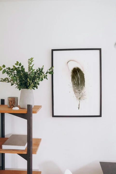 Image of a feather watercolor painting by Shayna Larsen, originals & prints available