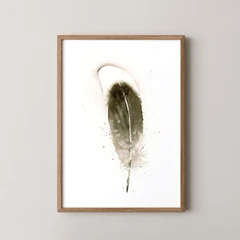Image of a feather watercolor painting by Shayna Larsen, originals & prints available