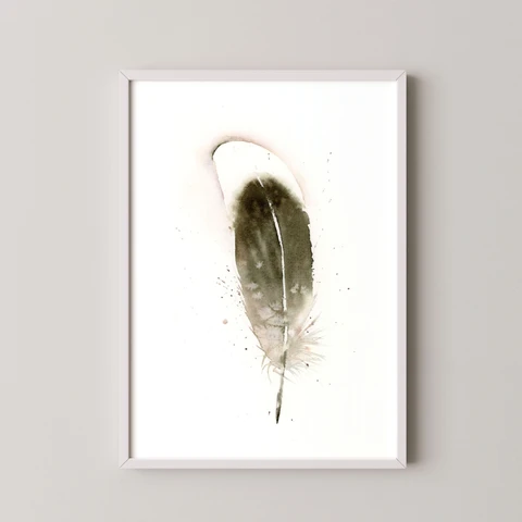 Image of a feather watercolor painting by Shayna Larsen, originals & prints available
