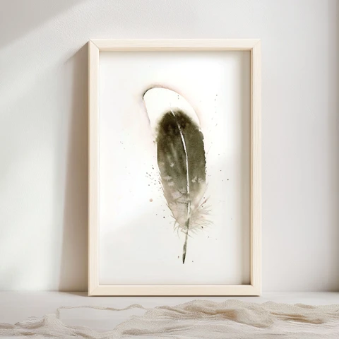 Image of a feather watercolor painting by Shayna Larsen, originals & prints available