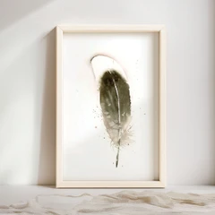 Image of a feather watercolor painting by Shayna Larsen, originals & prints available