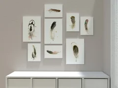 Image of a feather watercolor painting by Shayna Larsen, originals & prints available