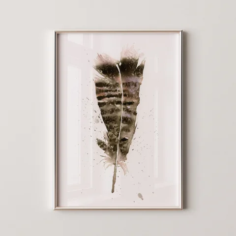 Image of a feather watercolor painting by Shayna Larsen, originals & prints available
