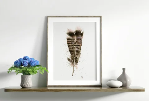 Image of a feather watercolor painting by Shayna Larsen, originals & prints available