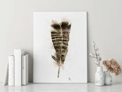 Image of a feather watercolor painting by Shayna Larsen, originals & prints available