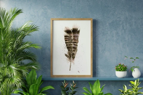 Image of a feather watercolor painting by Shayna Larsen, originals & prints available