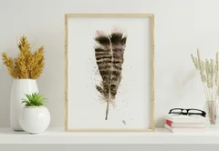 Image of a feather watercolor painting by Shayna Larsen, originals & prints available