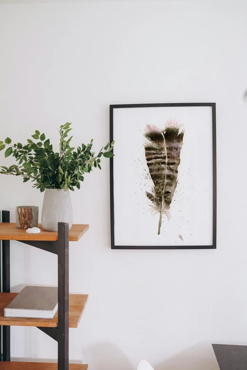 Image of a feather watercolor painting by Shayna Larsen, originals & prints available