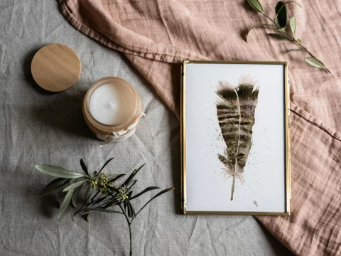 Image of a feather watercolor painting by Shayna Larsen, originals & prints available