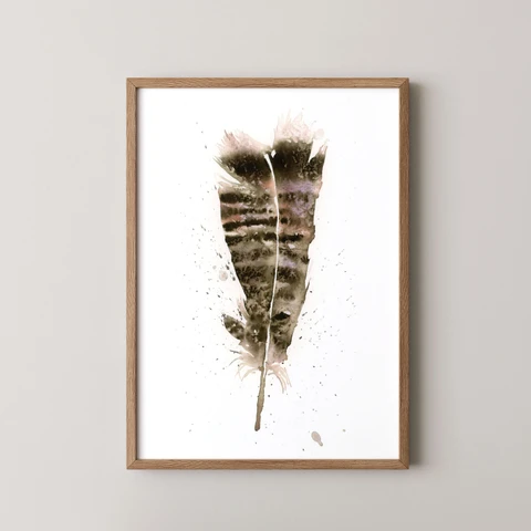 Image of a feather watercolor painting by Shayna Larsen, originals & prints available