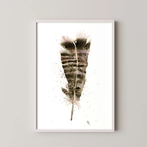 Image of a feather watercolor painting by Shayna Larsen, originals & prints available