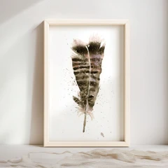 Image of a feather watercolor painting by Shayna Larsen, originals & prints available