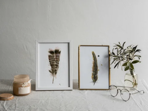 Image of a feather watercolor painting by Shayna Larsen, originals & prints available