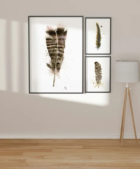 Image of a feather watercolor painting by Shayna Larsen, originals & prints available
