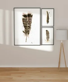 Image of a feather watercolor painting by Shayna Larsen, originals & prints available