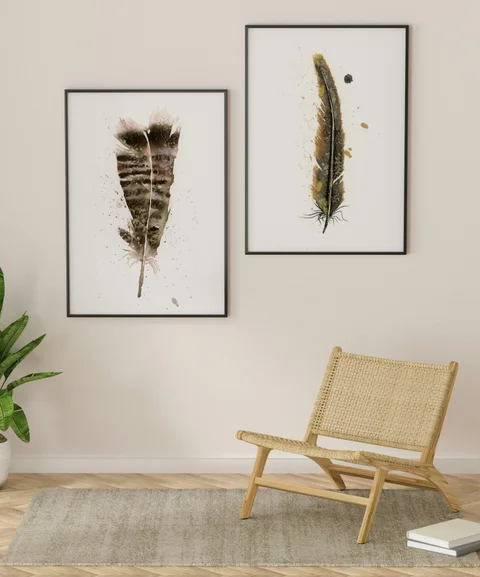 Image of a feather watercolor painting by Shayna Larsen, originals & prints available