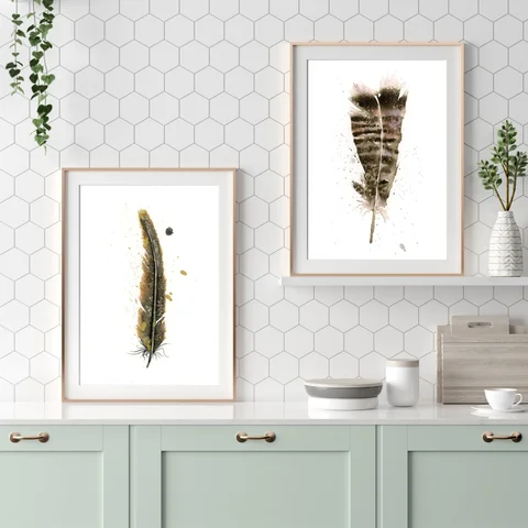 Image of a feather watercolor painting by Shayna Larsen, originals & prints available