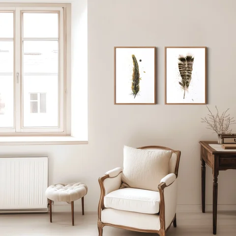 Image of a feather watercolor painting by Shayna Larsen, originals & prints available