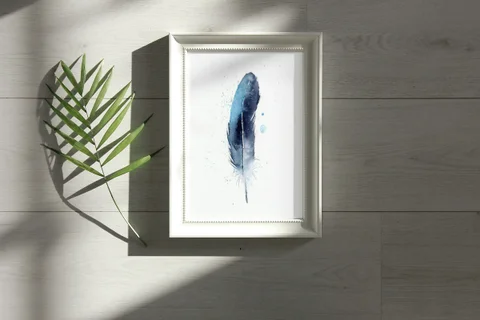 Image of a feather watercolor painting by Shayna Larsen, originals & prints available