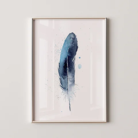 Image of a feather watercolor painting by Shayna Larsen, originals & prints available
