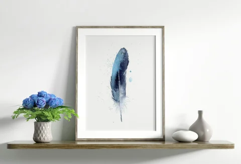 Image of a feather watercolor painting by Shayna Larsen, originals & prints available