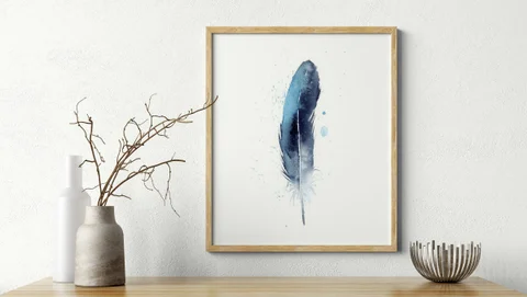 Image of a feather watercolor painting by Shayna Larsen, originals & prints available