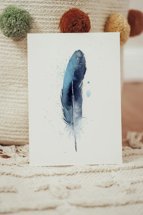 Image of a feather watercolor painting by Shayna Larsen, originals & prints available