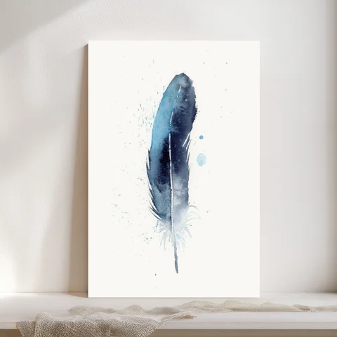 Image of a feather watercolor painting by Shayna Larsen, originals & prints available