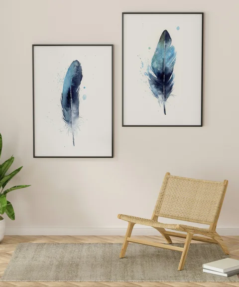 Image of a feather watercolor painting by Shayna Larsen, originals & prints available