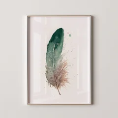 Image of a feather watercolor painting by Shayna Larsen, originals & prints available