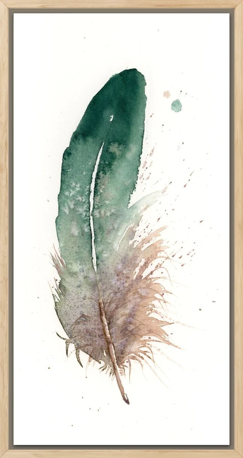 Image of a feather watercolor painting by Shayna Larsen, originals & prints available