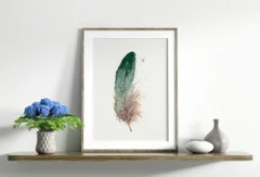 Image of a feather watercolor painting by Shayna Larsen, originals & prints available