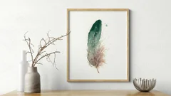 Image of a feather watercolor painting by Shayna Larsen, originals & prints available