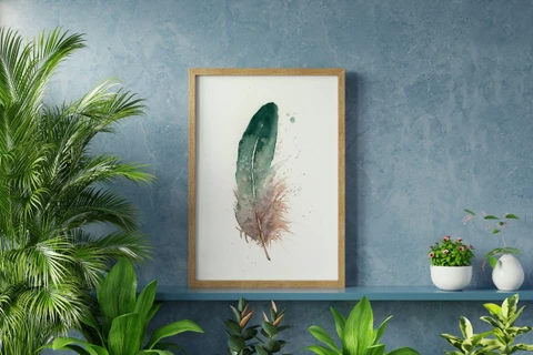 Image of a feather watercolor painting by Shayna Larsen, originals & prints available