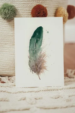 Image of a feather watercolor painting by Shayna Larsen, originals & prints available
