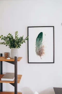 Image of a feather watercolor painting by Shayna Larsen, originals & prints available