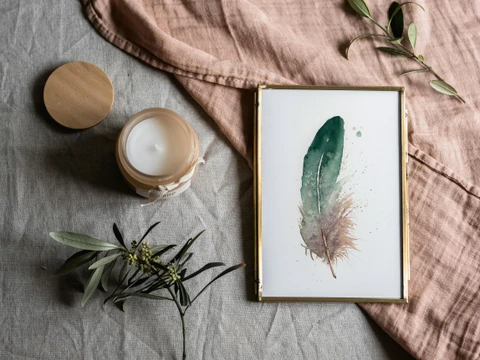 Image of a feather watercolor painting by Shayna Larsen, originals & prints available