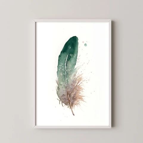 Image of a feather watercolor painting by Shayna Larsen, originals & prints available