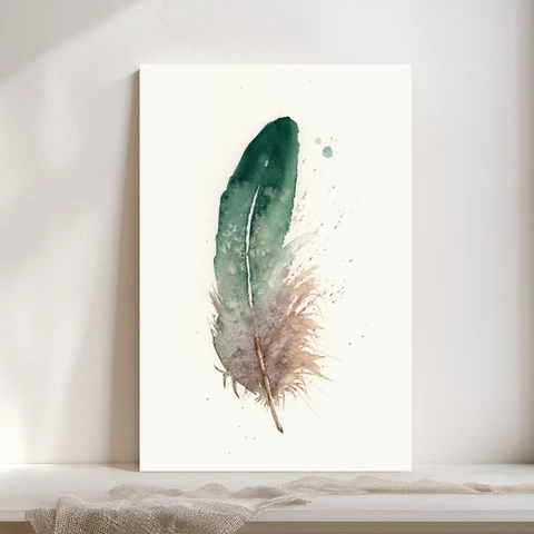 Image of a feather watercolor painting by Shayna Larsen, originals & prints available