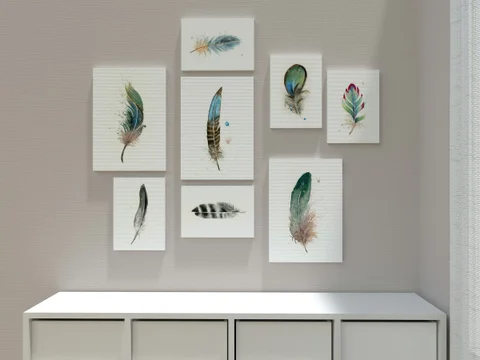 Image of a feather watercolor painting by Shayna Larsen, originals & prints available
