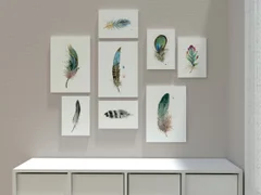 Image of a feather watercolor painting by Shayna Larsen, originals & prints available