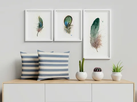 Image of a feather watercolor painting by Shayna Larsen, originals & prints available