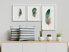 Image of a feather watercolor painting by Shayna Larsen, originals & prints available