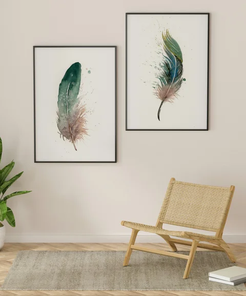 Image of a feather watercolor painting by Shayna Larsen, originals & prints available