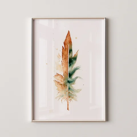 Image of a feather watercolor painting by Shayna Larsen, originals & prints available