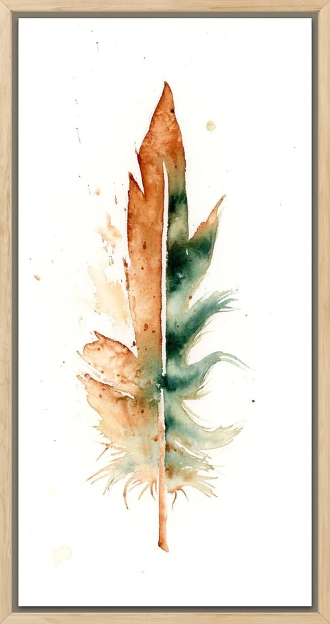 Image of a feather watercolor painting by Shayna Larsen, originals & prints available