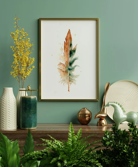 Image of a feather watercolor painting by Shayna Larsen, originals & prints available