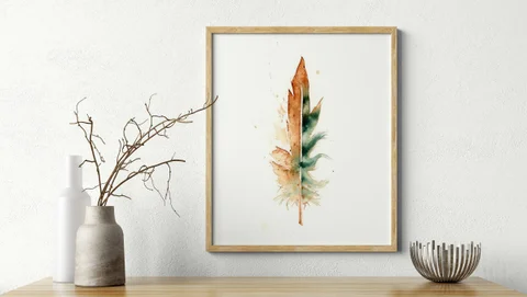 Image of a feather watercolor painting by Shayna Larsen, originals & prints available